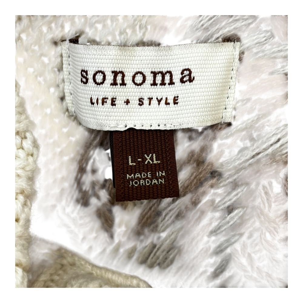 Sonoma Life Style Women Poncho Sweater L XL Cream Brown Geometric Aztec CowlNeck - Picture 5 of 8